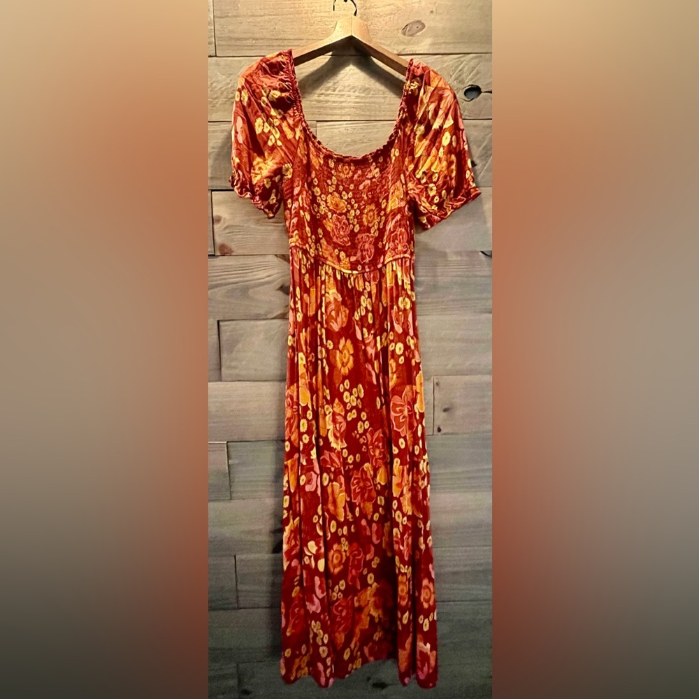 FLORAL PEASANT DRESS COQUETTE MILKMAID MAXI DRESS